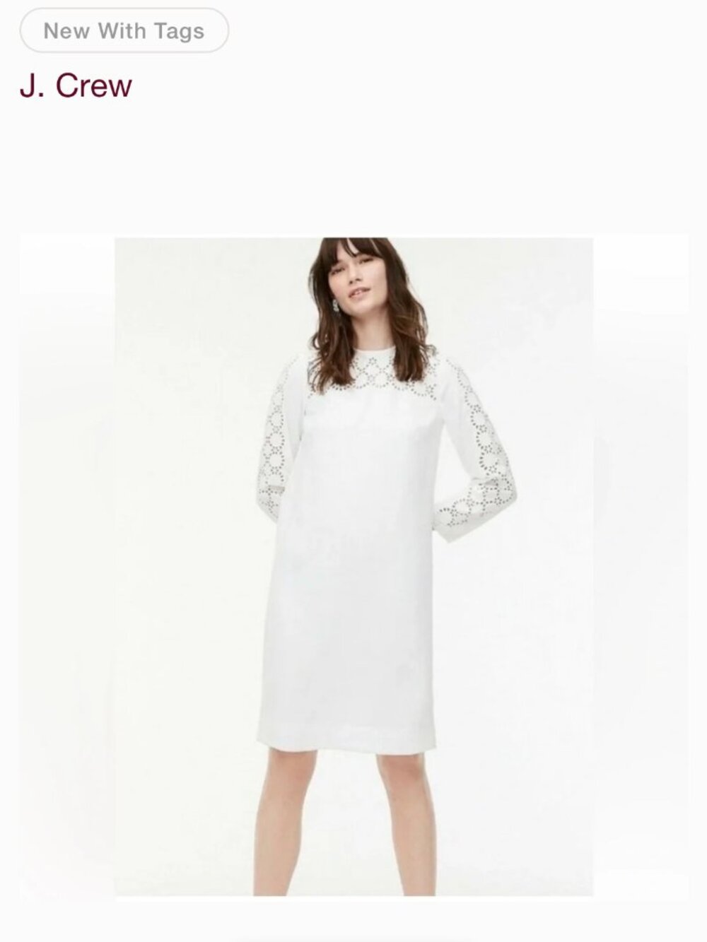 white eyelet J. Crew long sleeve dress